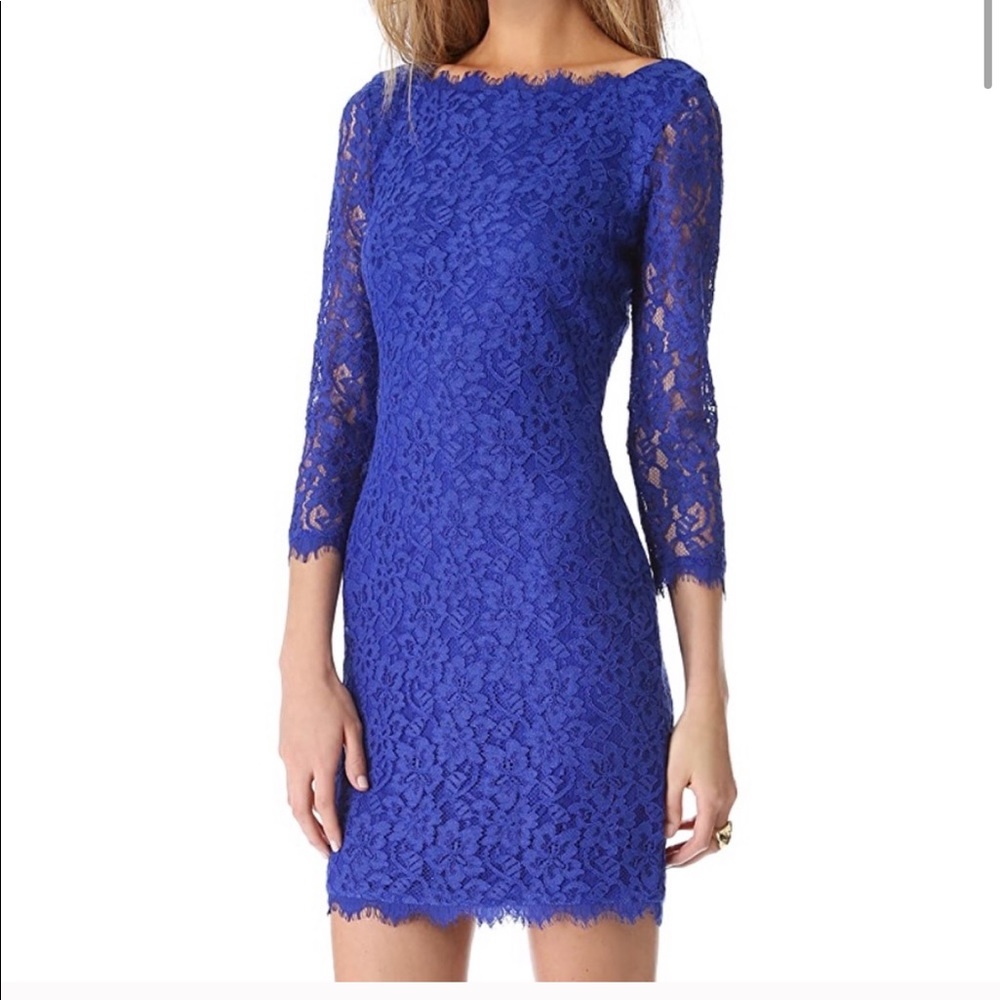 DVF Zarita Blue Lace Long Sleeve Dress
